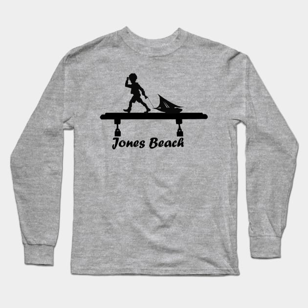 Jones Beach Art Deco Sign - Kid with a Sailboat Long Sleeve T-Shirt by Mackabee Designs